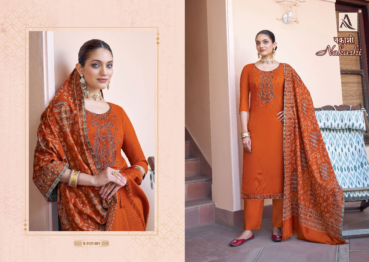 Alok Nakashi Festive Wear Wholesale Pashmina Dress Material
